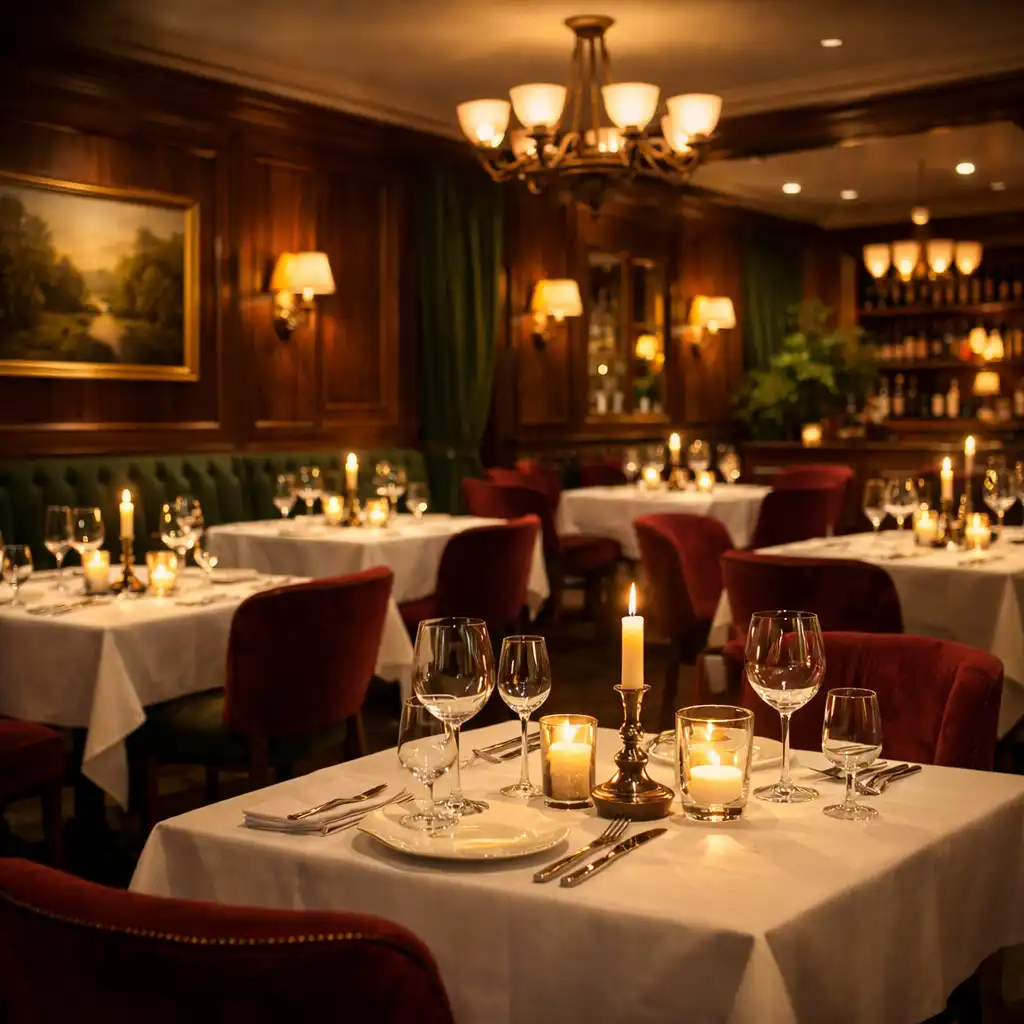 Elegancka sala restauracyjna Coast Stay Hotel z ciepłym oświetleniem i nakrytymi stolikami