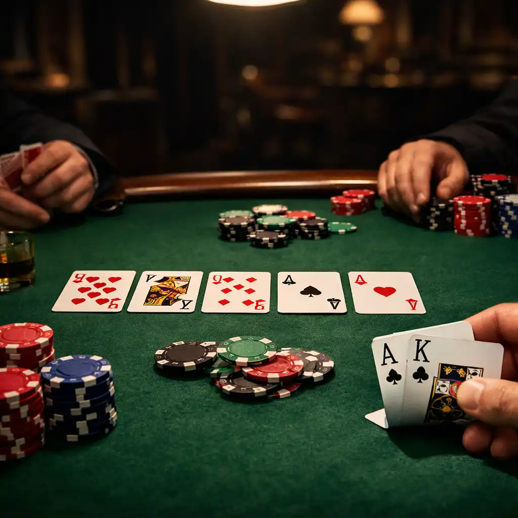 Stół pokerowy podczas wieczornej gry w Texas Hold’em w Coast Stay Hotel